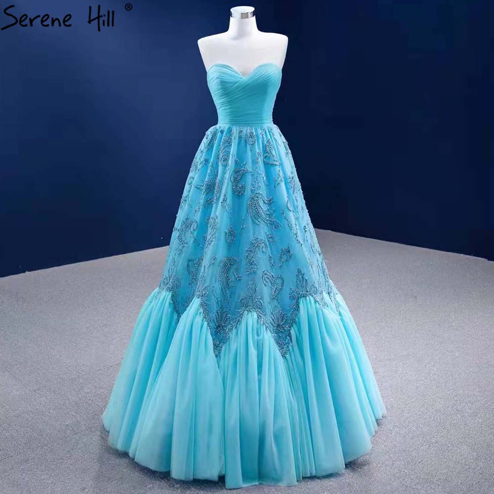 1-Serene Hill Water Blue Luxury Evening Dresses Gowns 2023 A Line Beaded  High End For Women Wedding Party Hm67419evening D-Description