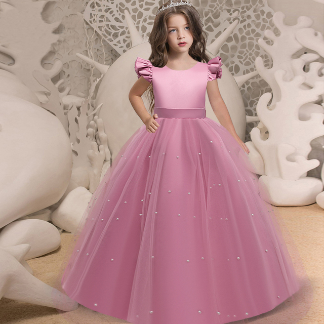 180-2023 Pageant Kids Long Bridesmaid Dress For Girls Children Costume  Prom Princess Dresses Vestido Flower Girl Big Bow Par-Description