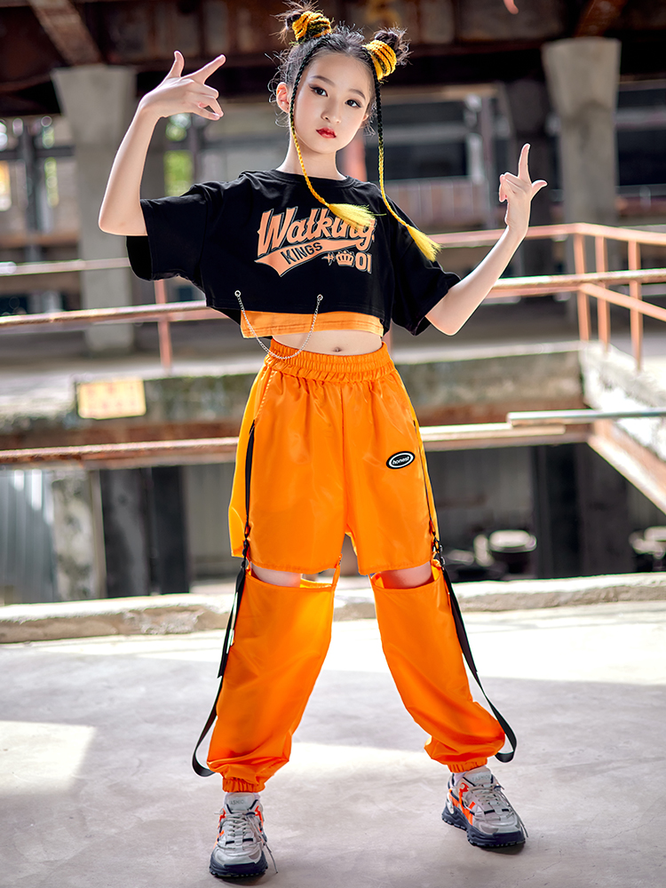 131 Summer Kids Clothes Girls Hip Hop Dance Costume Short Sleeved Tops Cargo Pants Street Dance Jazz Dancing Outfit Kpop Wea Description