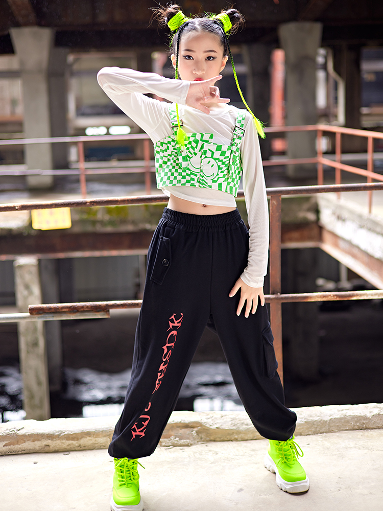 133 Kids Hip Hop Dance Costume Girls Group Dance Clothes Crop Tops Loose Pants Long Sleeves Kpop Outfit Jazz Performance Wea Description