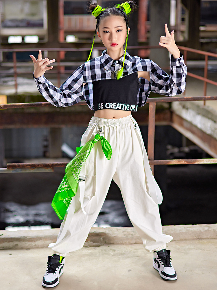 Teen Girls Hip Hop Clothes Lattice Crop Tops Vest White Sport Pants Modern Street Dance Costume Kids Fashion Rave Outfit size 130cm Color Vest Tops 2pcs