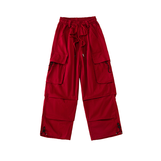 ₪133-2023 Girls Jazz Dance Clothes Black Crop Tops Red Cargo Pants