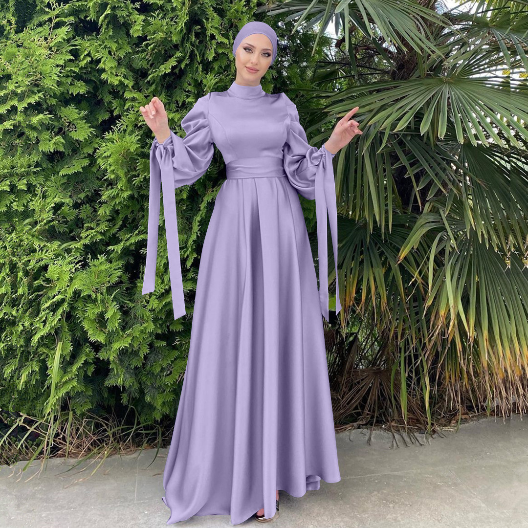 96-Islamic Clothing Satin Dress Satin Muslim Dress Women Muslim Dress  Pleated Turkish Dresses -Description
