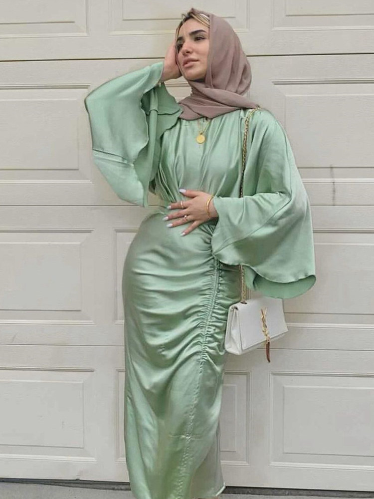 open lace back dress SGASY Womens Muslim Dress 2025 Long Sleeve Crew Neck Spring Summer Dresses  Casual Slim Eid Party Kaftan with Pockets at Amazon Women's Clothing store
