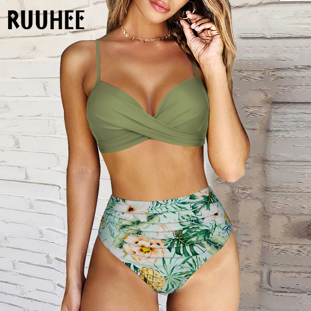 ₪62-Ruuhee High Waisted Bikini 2023 Twist Swimsuit Women Swimwear