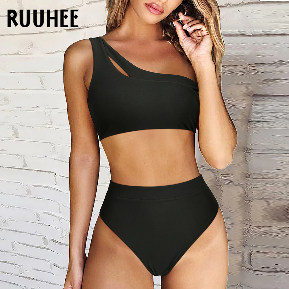 ₪65-Ruuhee One Shoulder Bikinis Set 2023 High Waist Two Pieces