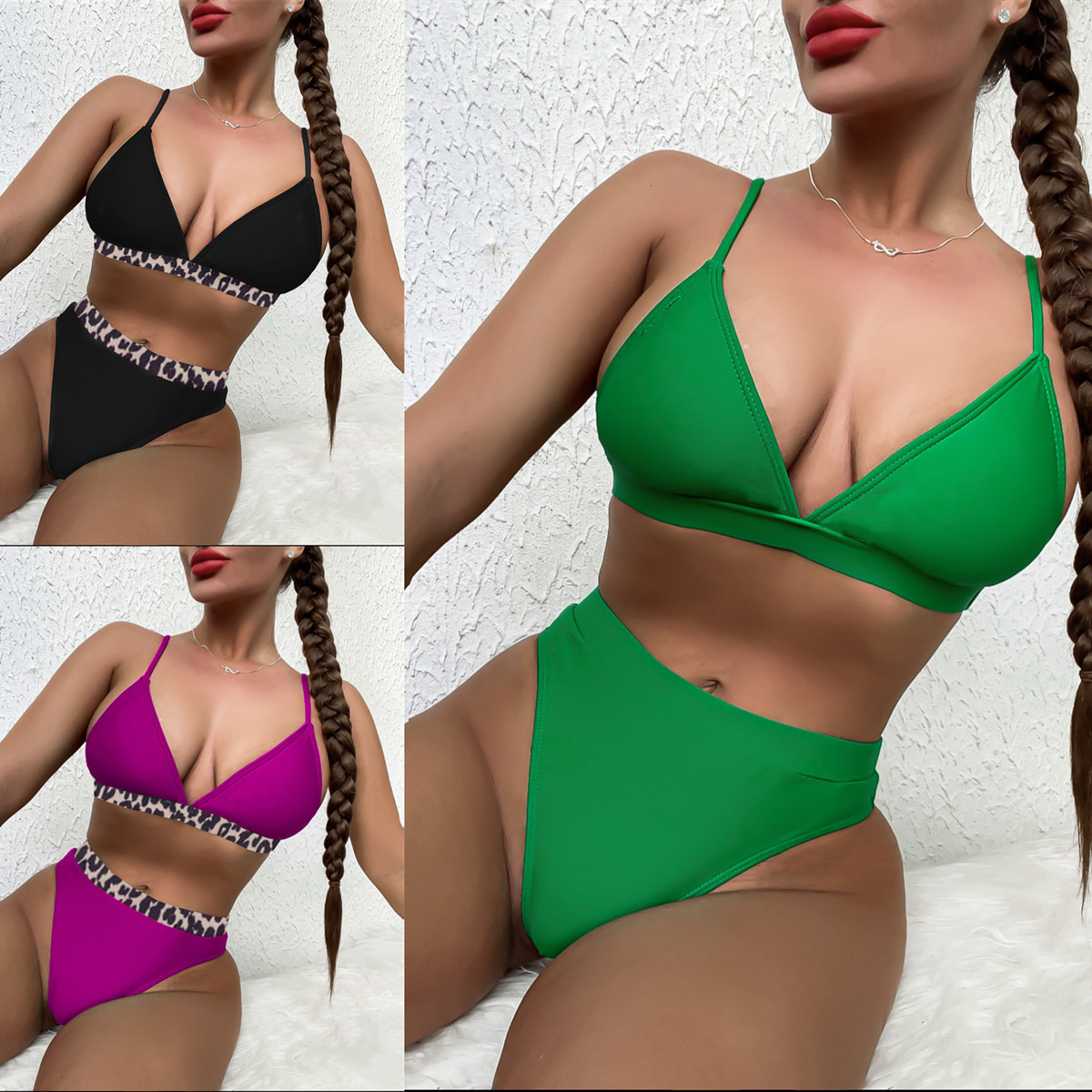 83 Bikini 2022 Leopard Patchwork High Waist Triangle Swimwear Swimsuit Women Bikinis Set Bathing Suit Bikini Female Push U Description