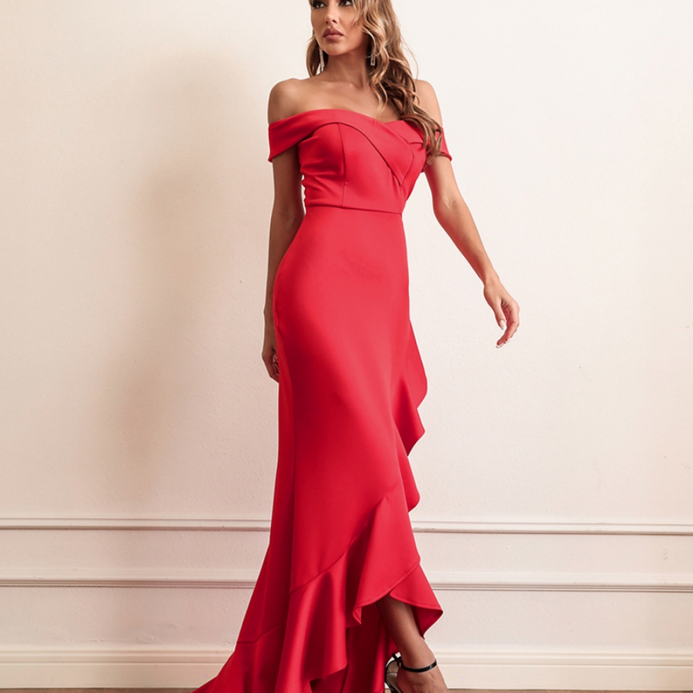 42-Spring And Summer New And Fashion Craft Tube Top Trailing Big Swing  Dress Evening Dress-Description