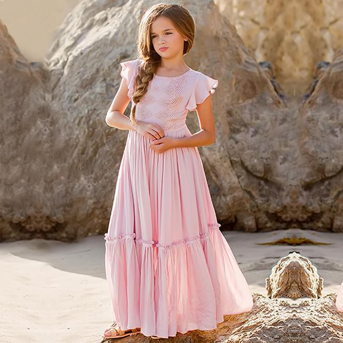 185-Bohemian Vacasion Summer Dress For Girls 3 To 8 Yrs Kids Casual Beach  Holiday Long Dress Party Dress For Kids Girl-Description