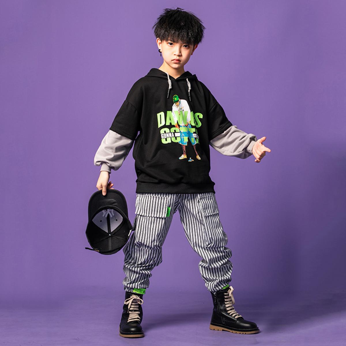 ₪133-Kids Kpop Hip Hop Clothing Tops Sweatshirt Hoodie Streetwear Stripe  Cargo Pants For Girls Boy Jazz Dancewear Costume Clo-Description
