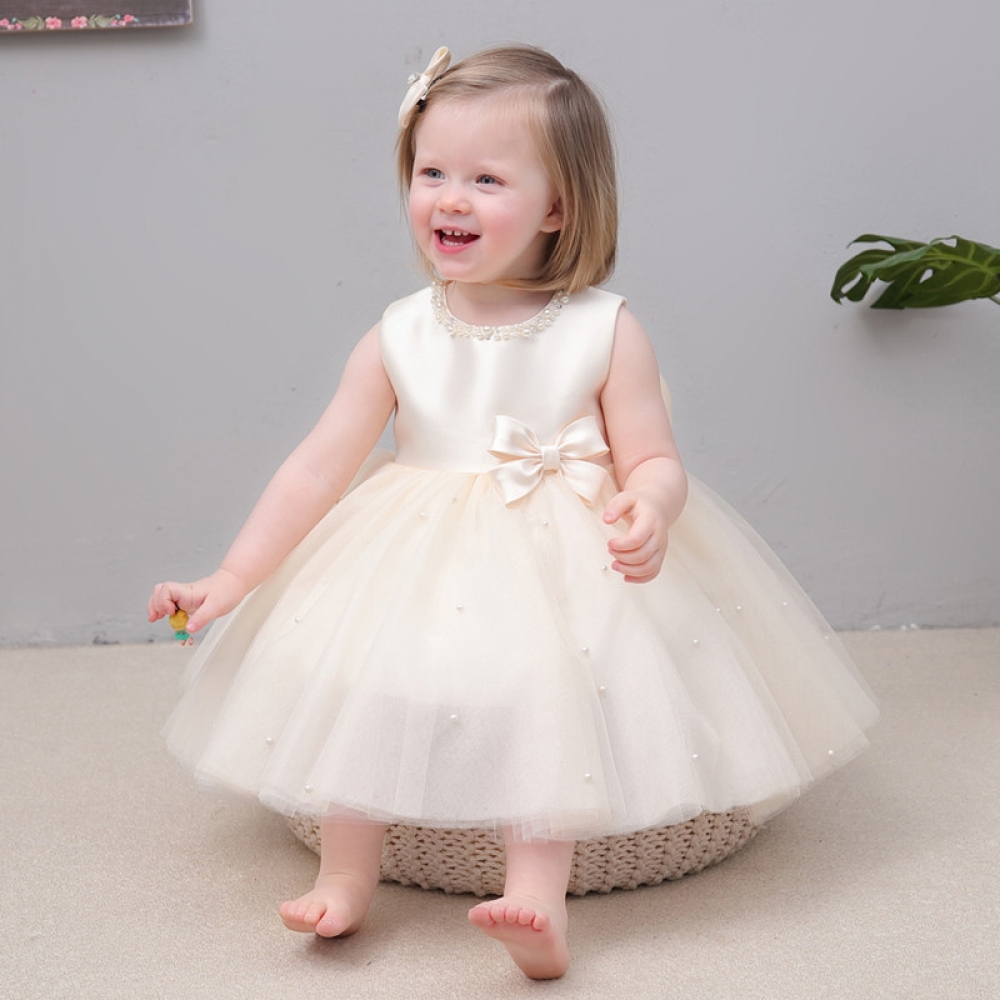 One year old Dress Baby Girl Princess Dress 1 2 3 Years Old Flower Girl Fluffy Gauze Skirt Birthday Party Children s Dre appropriate height 100cm Color champagne long sleeve