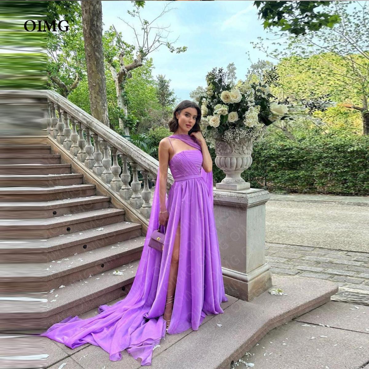 379-Oimg Purple Long Chiffon Long Formal Evening Dress One Shoulder A Line  Custom Color Event Prom Gowns Night Club Dress Ve-Description