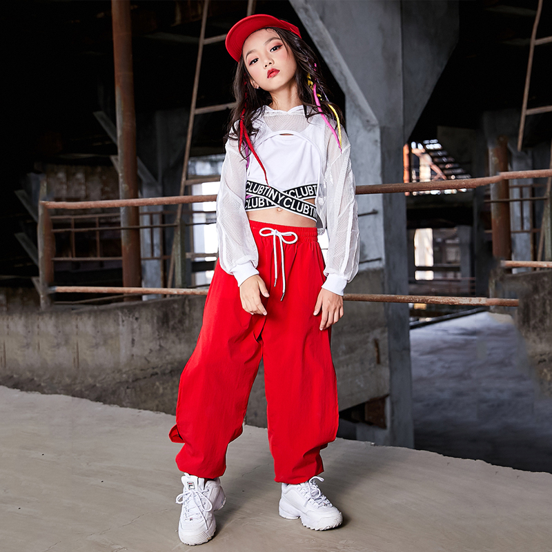 Red and white hip hop outfits hot sale
