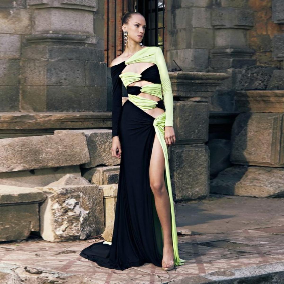 479 2023 Newest Green And Black Party Dresses Side Split 2 Colors