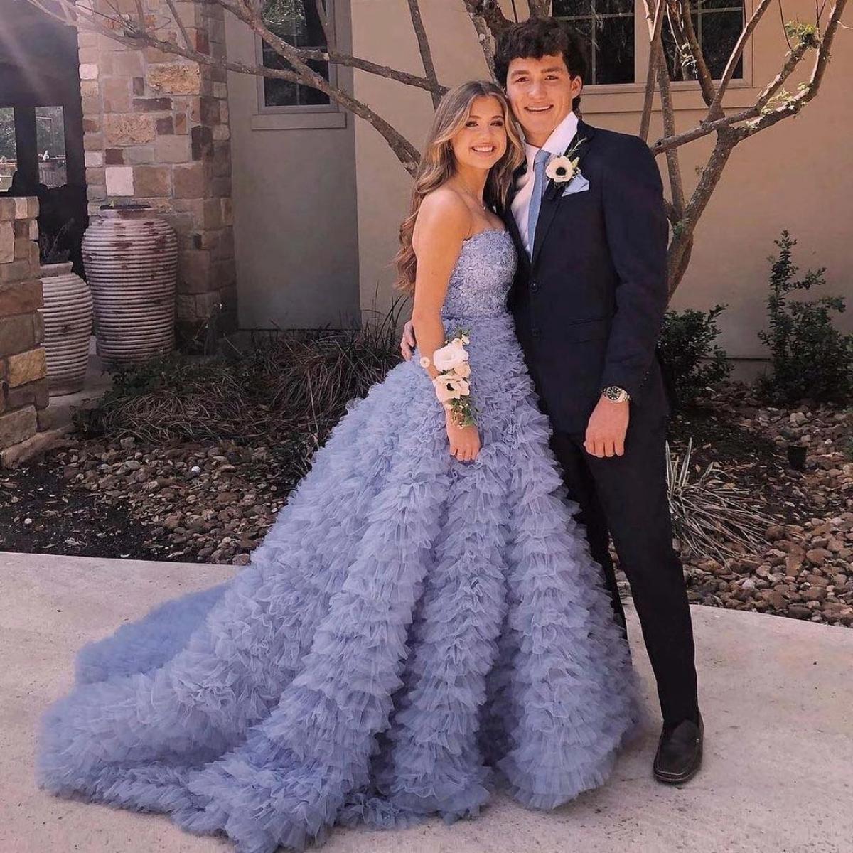 705 Elegant Ruffle Tulle Engagement Gown Party Dress Strapless