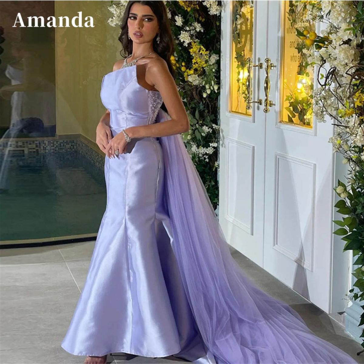 strapless open back dress Light Purple Mermaid Beaded Prom Dresses Black Girl – alinanova