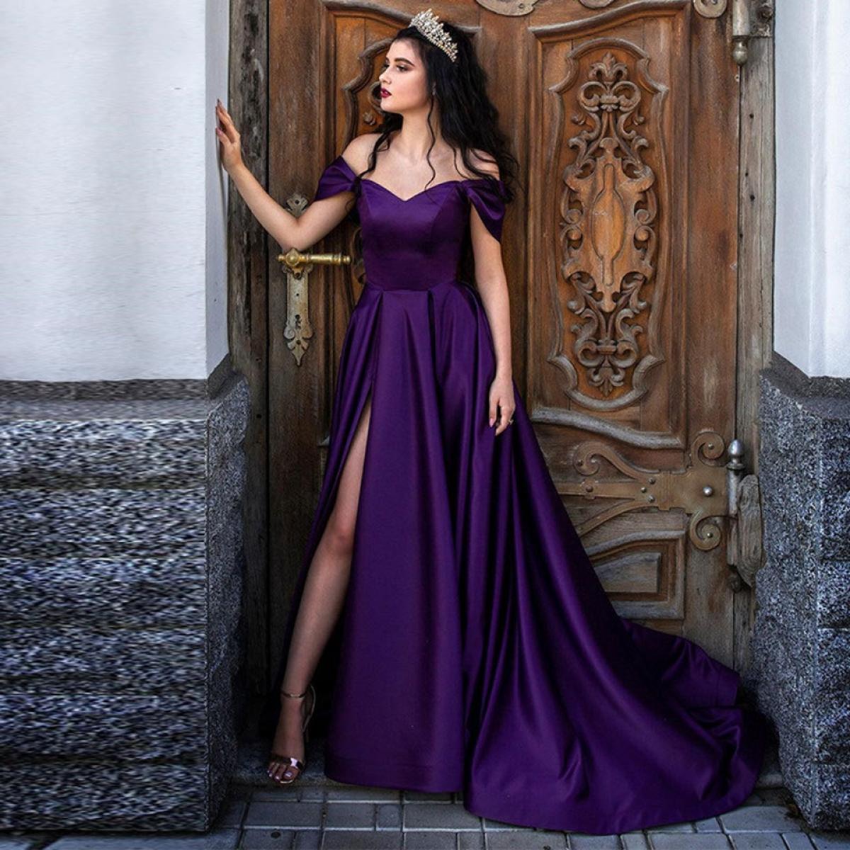 Dinner dress maxi dress formal prom gown elegant Purple New off-Shoulder  Long French Suit Banquet Ball Evening Dress | Lazada PH
