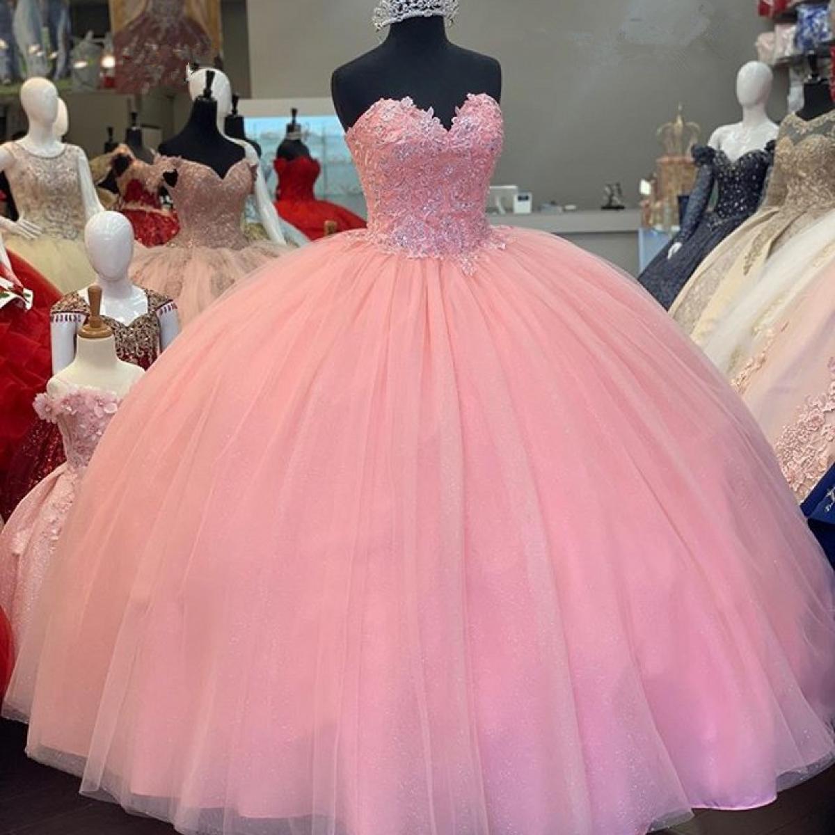 567 Lovely Pink Quinceanera Dress Ball Gown Sweetheart Lace With