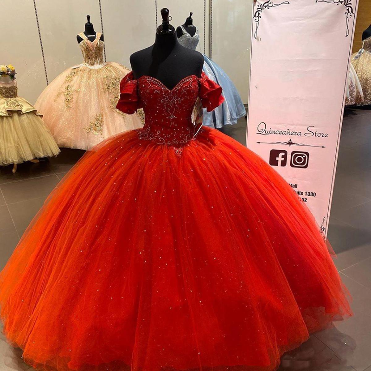 583 Ball Gown Red Quinceanera Dresses Sweetheart Off Shoulder Sweet 16 Dress Sequined Masquerade Party Gowns Quinceanera Dr Description