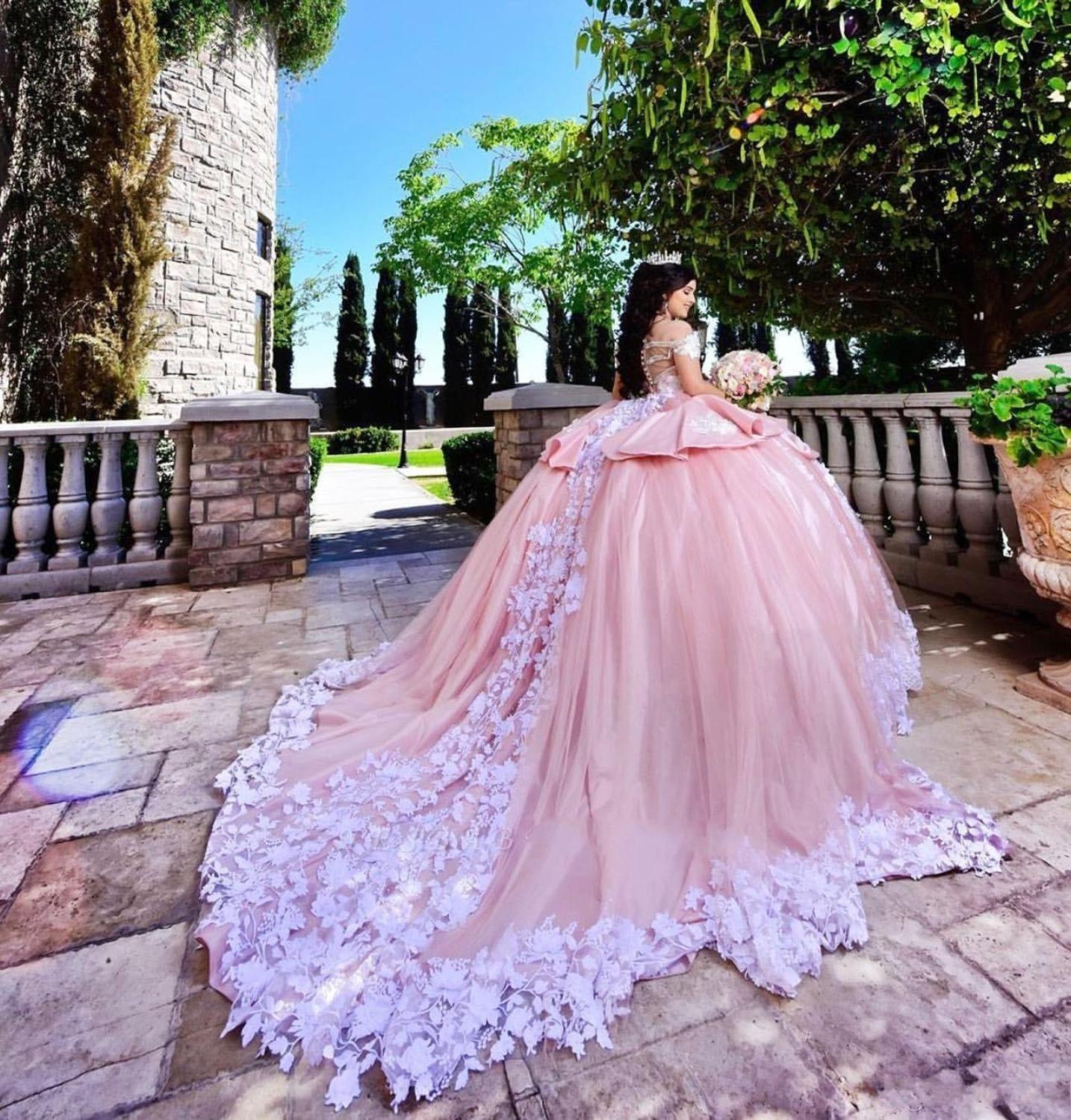 Salmon pink quinceanera dresses clearance