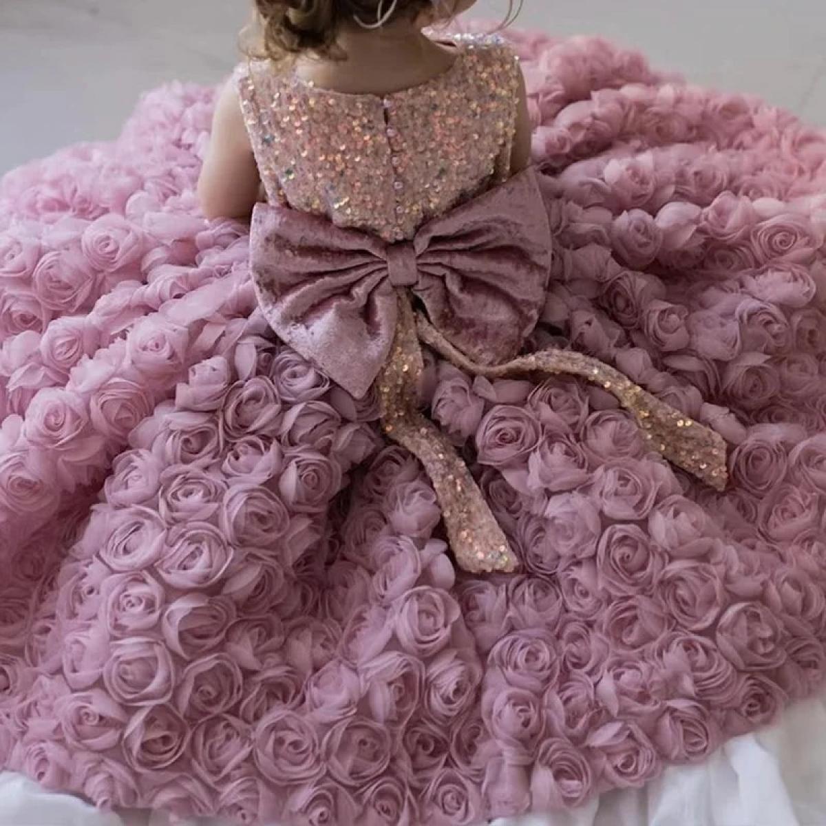 198 Luxury Baby Girl Dress Rose Fashionable Rabbit Dress Birthday
