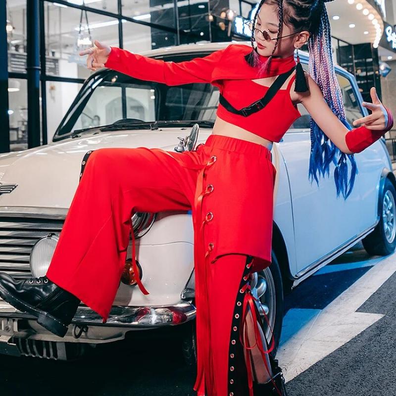 ₪79-Zzl Charming Fashion Red Festival Suit Kpop Stage Outfits