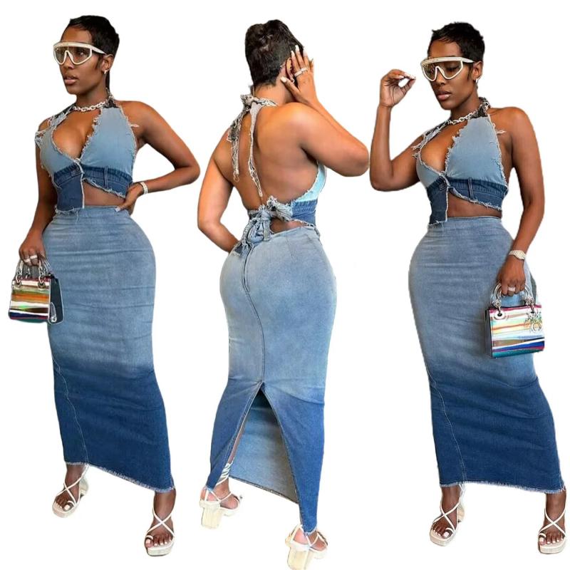 Denim skirt clubbing outfit sales