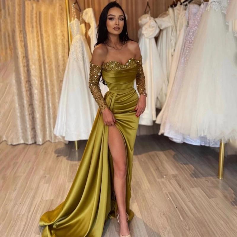 604-Elegant Prom Dresses 2024 Sweetheart Evening Dress Off The Shoulder  Satin Robes For Formal Party Vintage Vestidos De Gal-Description