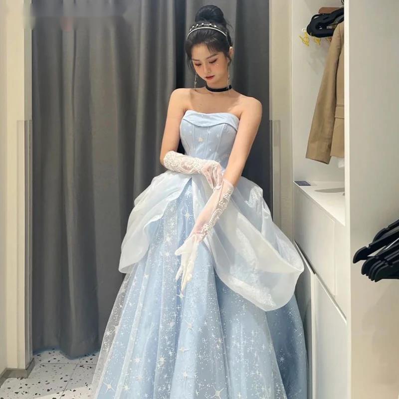393-Blue Prom Dress Engagement Jacquard Dress France Vintage Sweet  Princess Fairy Dress Evening Party Dress-Description